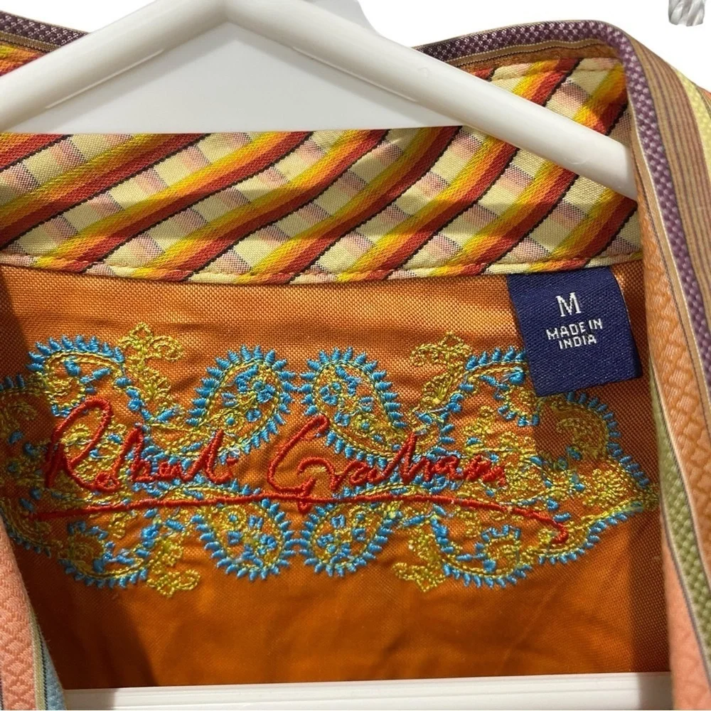 ROBERT GRAHAM Mens 100% Cotton flip cuff Orange Button floral stripe Shirt sz M - Picture 5 of 9